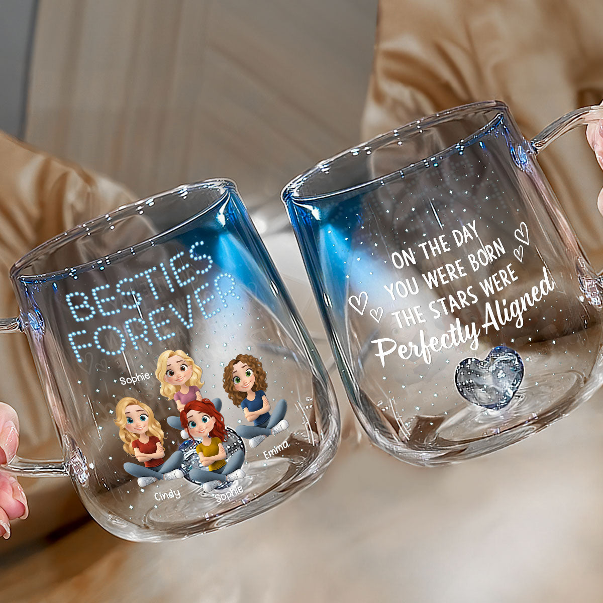 Custom Best Friend, Christmas & Birthday Friendship Keepsake Gift • On The Day You Were Born - Personalized Blue Gradient Glass Mug