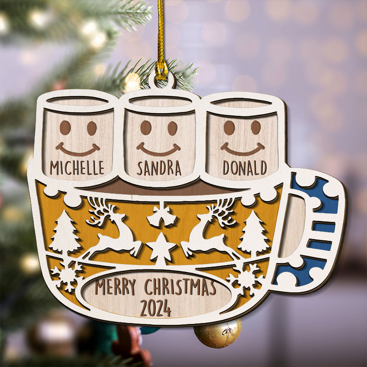 Custom Family Ornament, Christmas Gift for Family Members •  Family Love Grows Warmer At Christmas - Personalized 2-Layered Wood Ornament