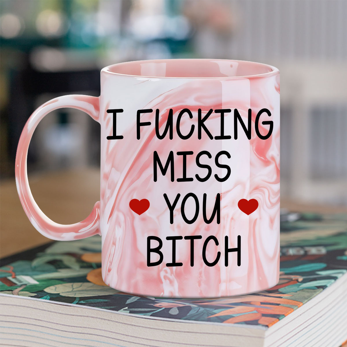 Custom Best Friend, Christmas & Birthday Friendship Keepsake Gift • Miss You - Personalized Pink Marble Mug