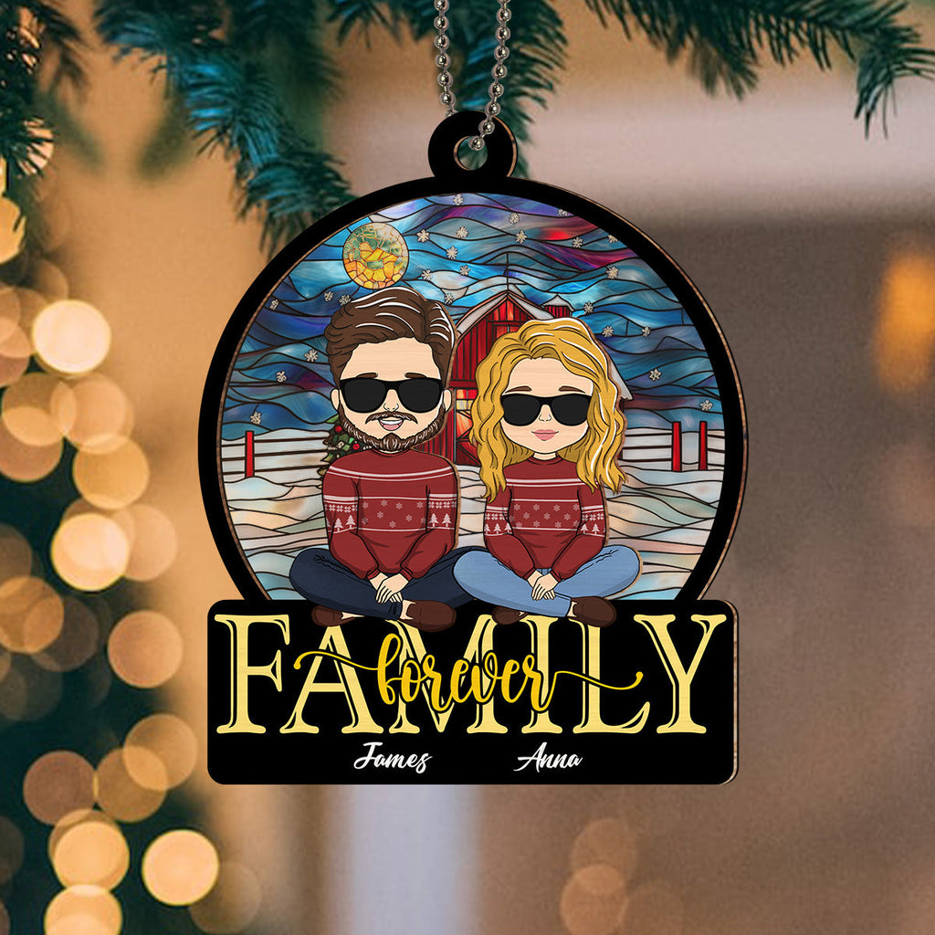 Custom Family Ornament, Christmas Gift for Family Members •  Family Forever - Personalized Suncatcher Ornament