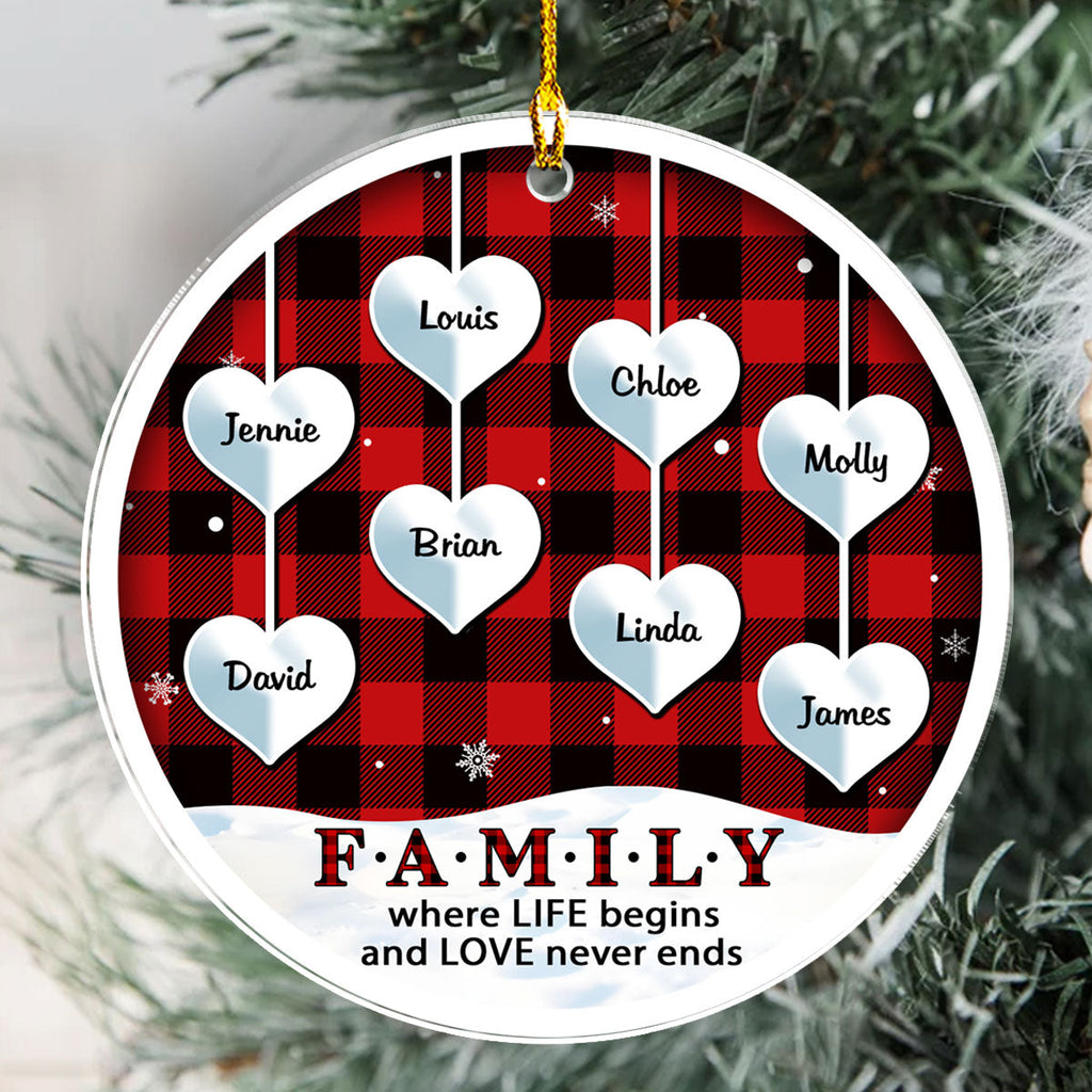 Custom Family Ornament, Christmas Gift for Family Members •  Family Where Life Begins - Personalized Acrylic Ornament