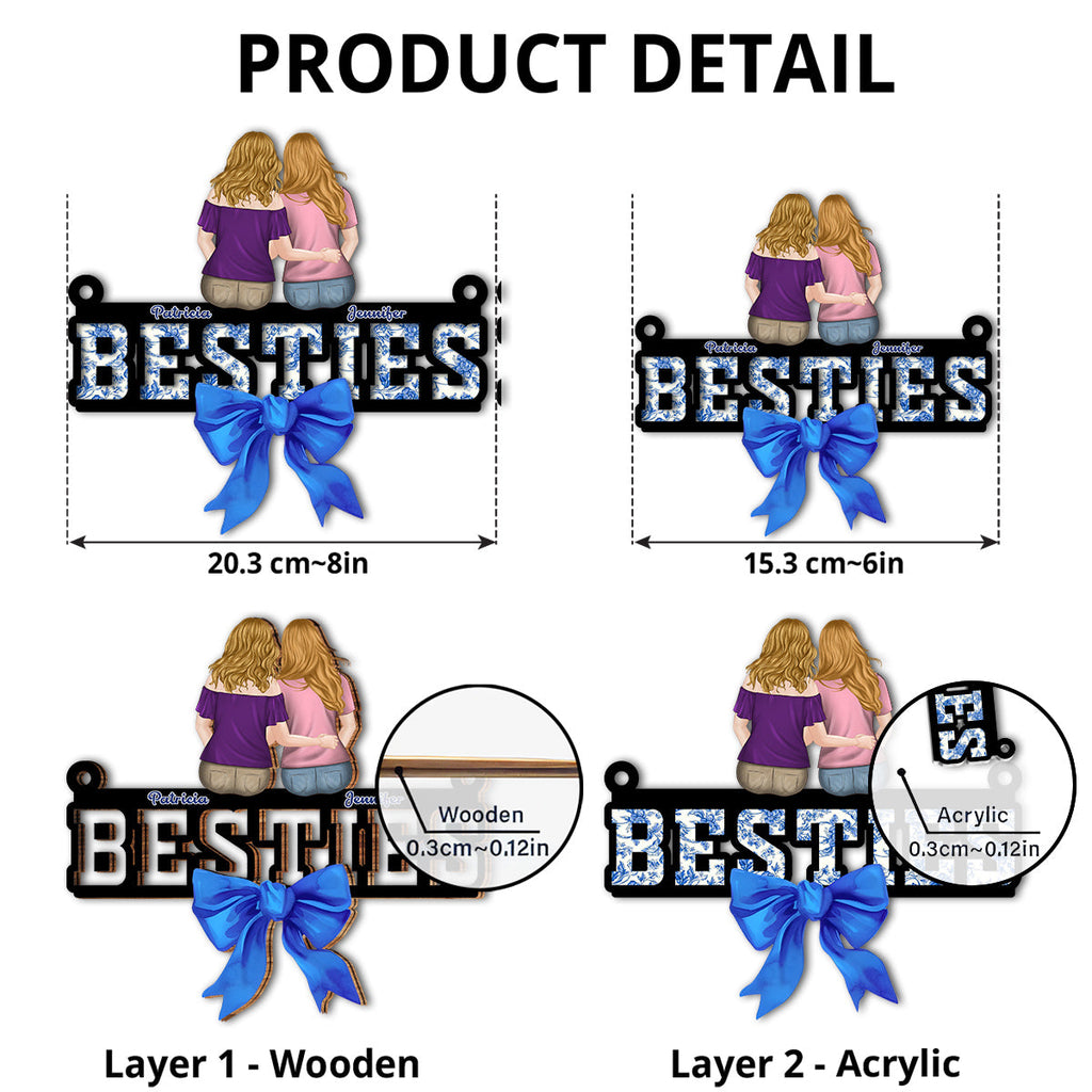 Custom Best Friend Hanging Decor, Friendship Birthday Gifts • Bestie Blue Toile - Personalized Suncatcher