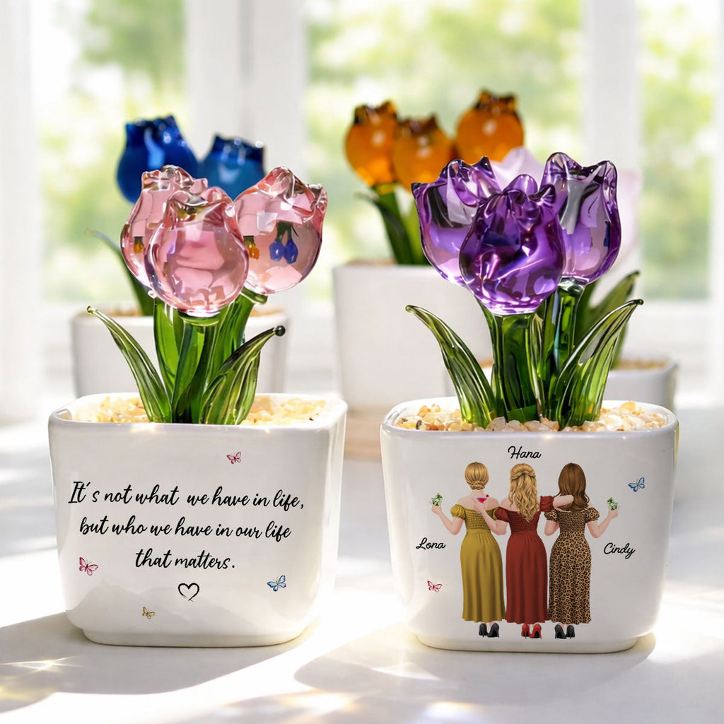 Custom Flower Keepsake, Glass Home Decor Gift for Best Friend • Who Matters Most - Personalized Glass Everlasting Tulips