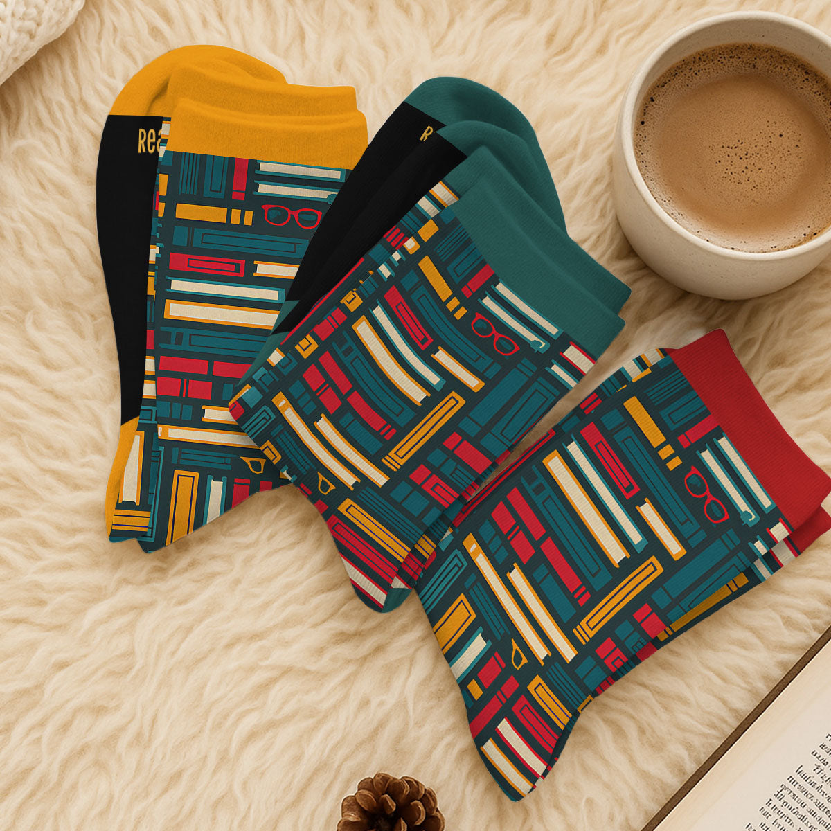 Custom Christmas Birthday Gift For Book Lovers, Bookworms, Readers • Lost in Stories - Personalized Crew Socks