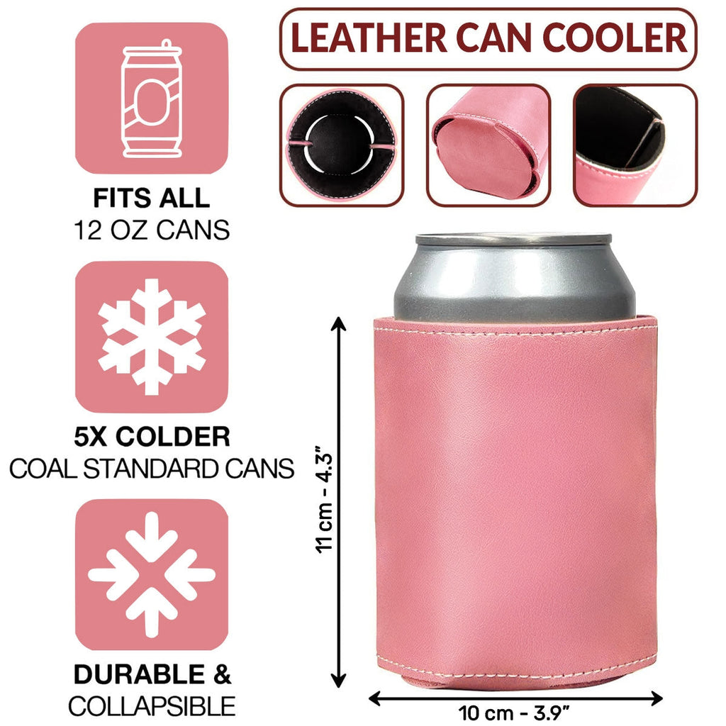 Forever In Love - Personalized Pink Leather Can Cooler Holder