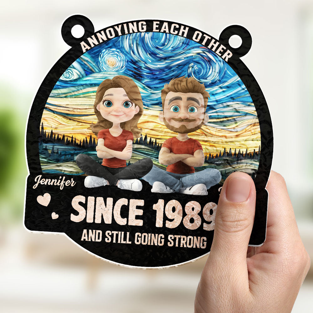 Custom Couple Hanging Decor, Anniversary Valentine's Day Gifts • Love You Forever - Personalized Wavy Suncatcher