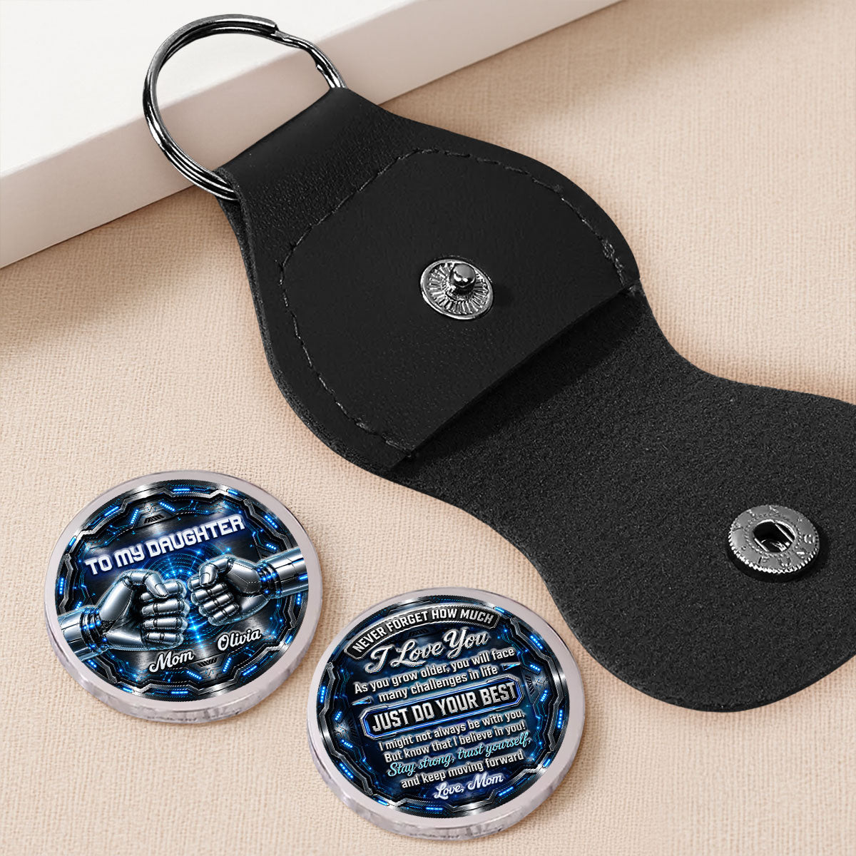 Custom Coin Keychain for Son, Father's Day Birthday Gifts • Stay Strong Trust Yourself - Personalized 3D Printing Pocket Hug