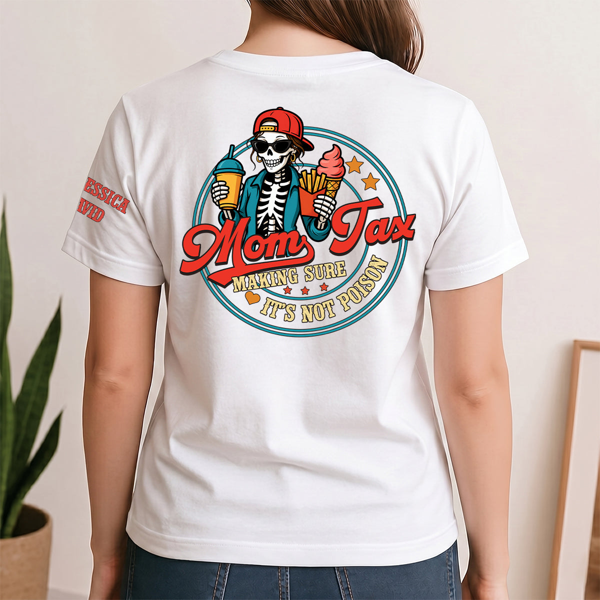 Custom Christmas & Birthday Gift for Mom, Grandma • Funny Mom Tax - Personalized Shirt With Design On Sleeve