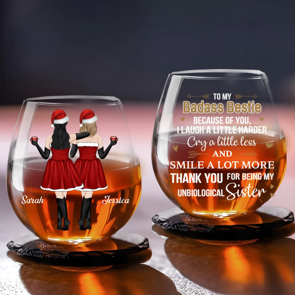 Because Of You I Laugh A Little Harder - Personalized Wine Glass