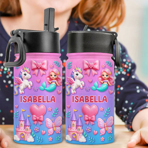 3D Cartoon Name - Personalized 3D Effect Kids Water Bottle
