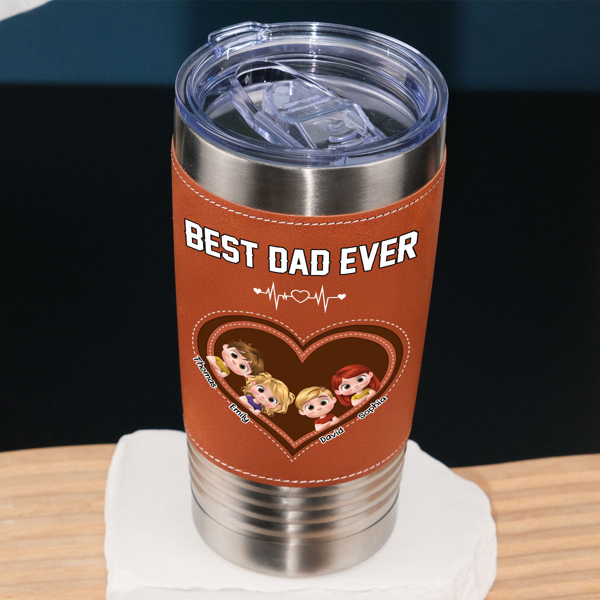 Custom Father's Day Birthday Gifts For Dad • Best Dad - Personalized Leather Tumbler
