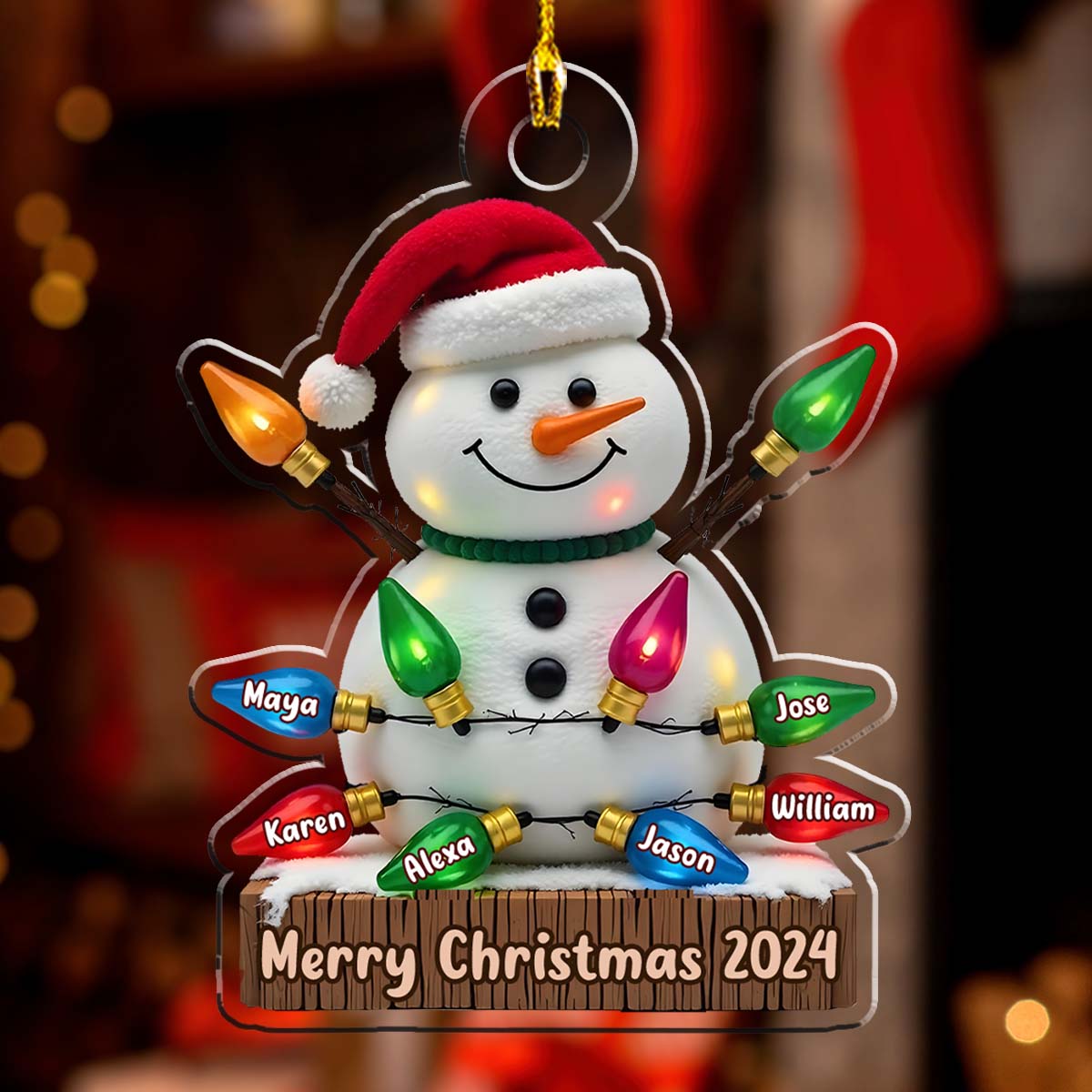 Custom Family Ornament, Christmas Gift for Family Members •  Snowman With Lights - Personalized Acrylic Ornament