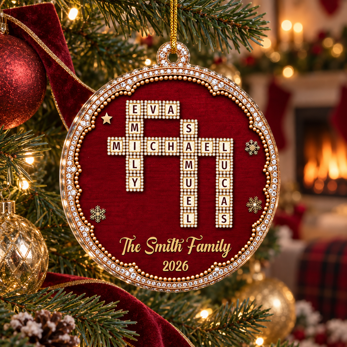 Custom Family Ornament, Christmas Gift for Family Members •  Heirloom Pearl Grid - Personalized Acrylic Ornament