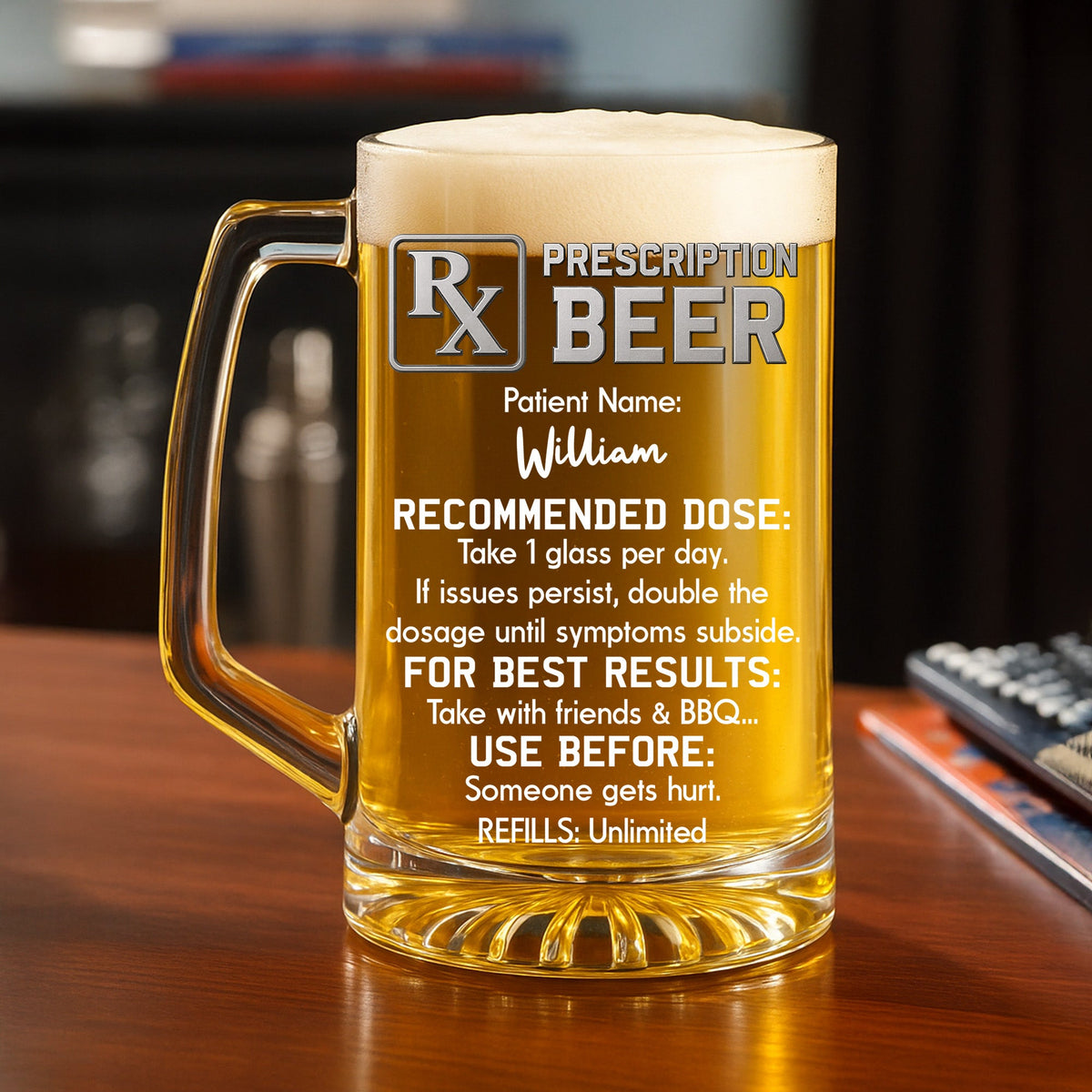 Double Dose If Needed - Personalized Beer Glass With Handle