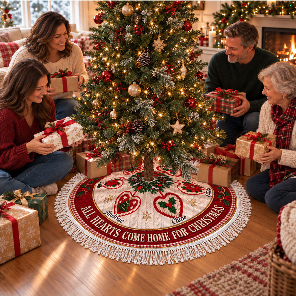 Hearts Come Home For Christmas - Personalized Tree Skirt