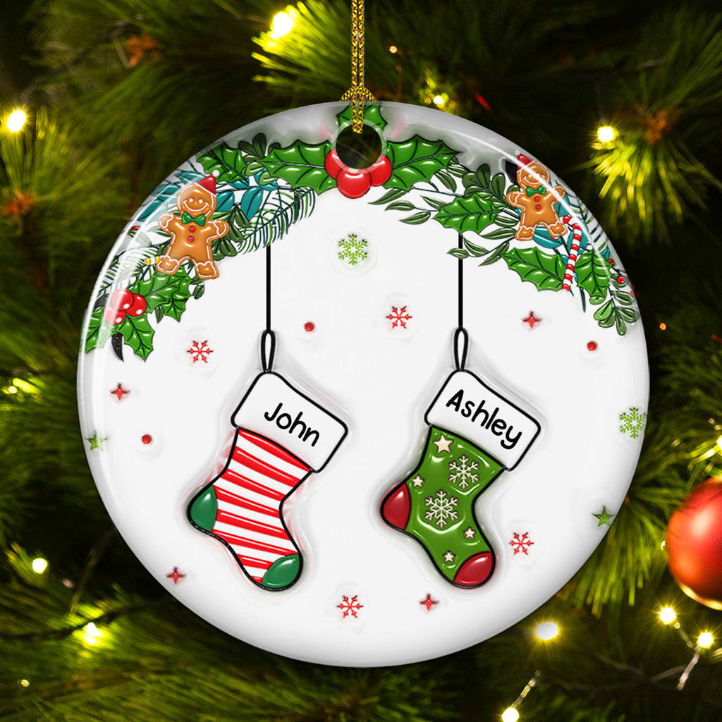 Custom Family Ornament, Christmas Gift for Family Members •  Family Stocking - Personalized 3D Inflated Effect Ceramic Ornament