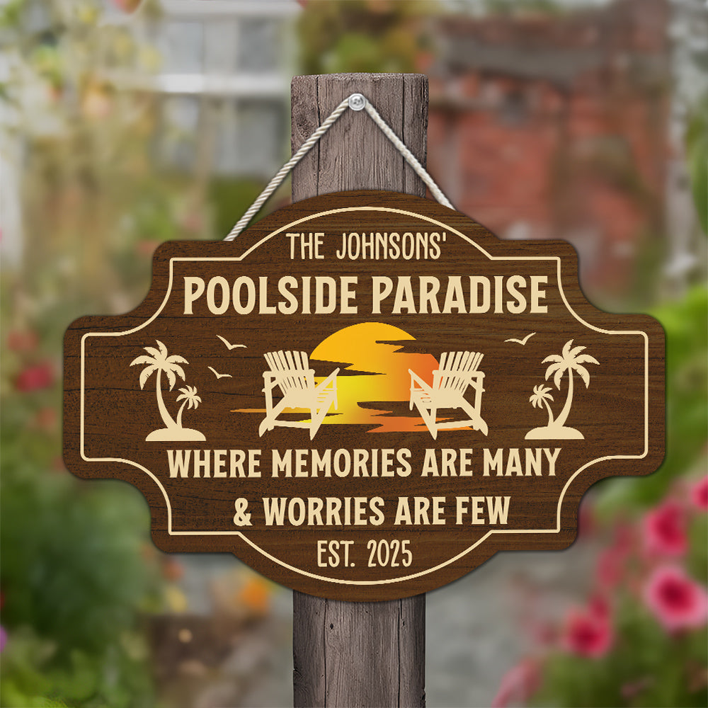 Custom Family Summer Backyard, Patio & Porch Decor • Where Memories Are Many - Personalized Wood Sign
