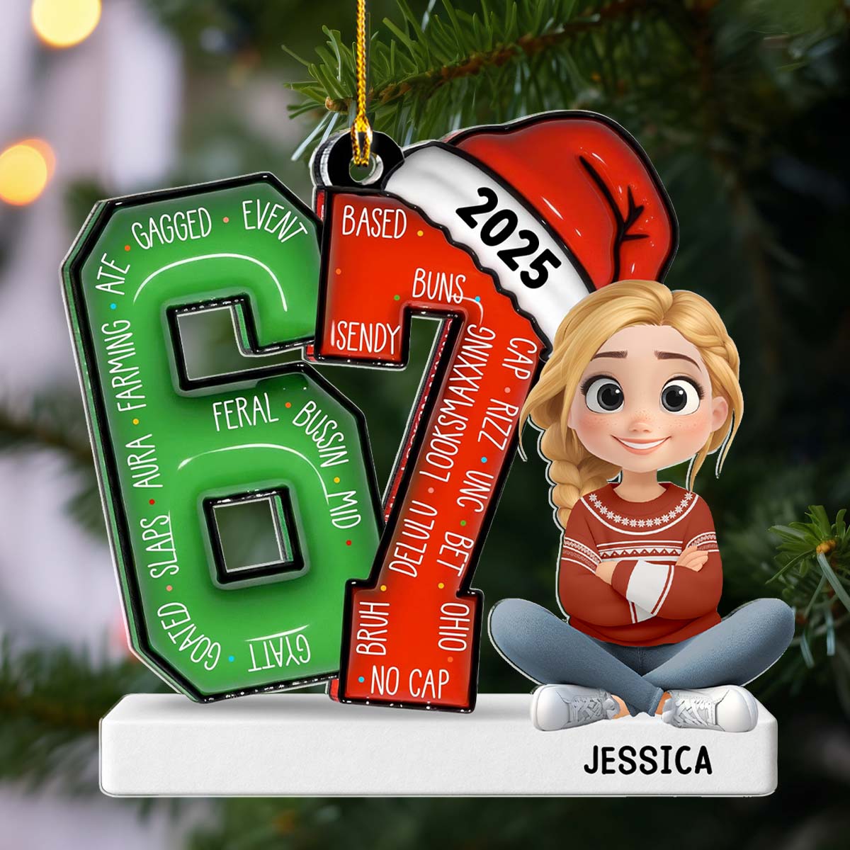 Custom Family Ornament, Christmas Gift for Family Members •  Alpha Six Seven Slang - Personalized Acrylic Ornament