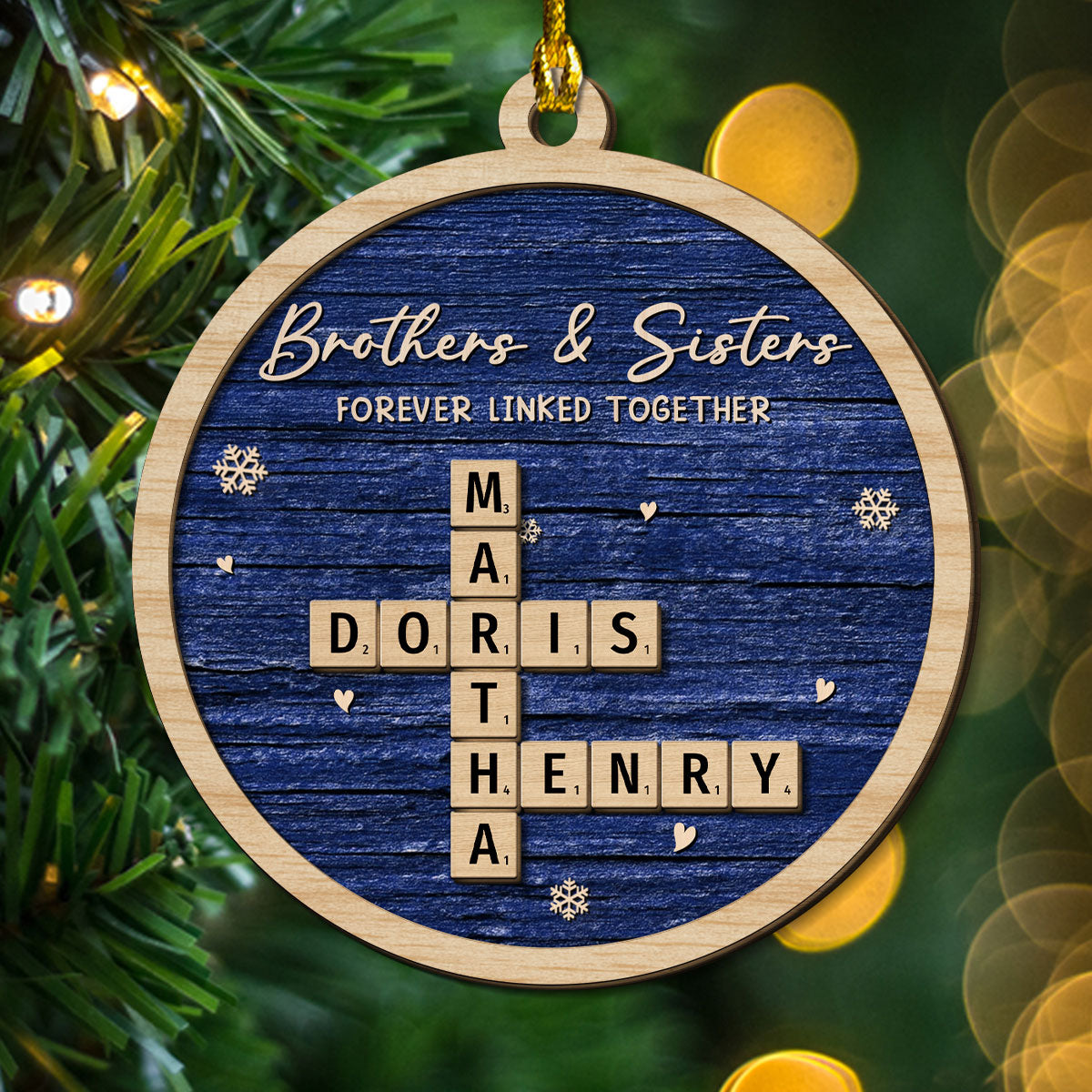 Custom Brothers & Sisters Christmas Ornament •  Family Ties That Never Break - Personalized 2-Layered Wood Ornament