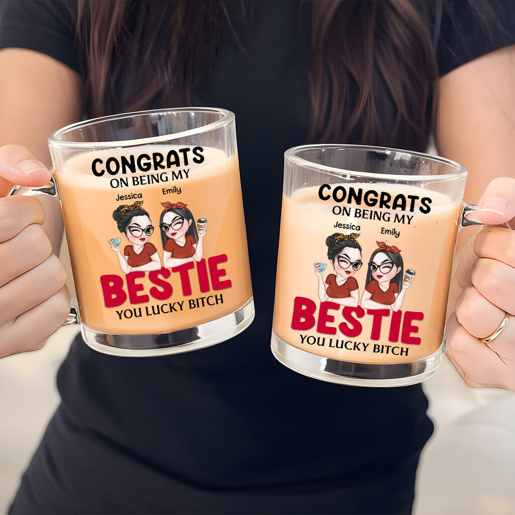 Custom Best Friend, Christmas & Birthday Friendship Keepsake Gift • Congrats On Being My Bestie - Personalized Glass Mug